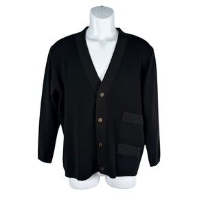 Vintage Salvatore Ferragamo Men's Black 100% Wool V-Neck Button Front Cardigan S